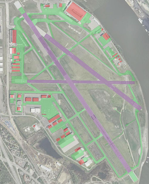 Features overlaid on aerial imagery