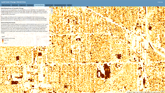 view of story map page showing focal change indicator over Detroit