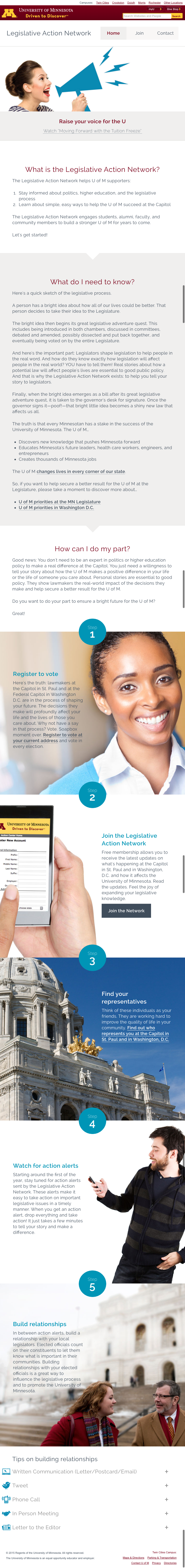screenshot of Legislative Action Network website at 768-pixel width